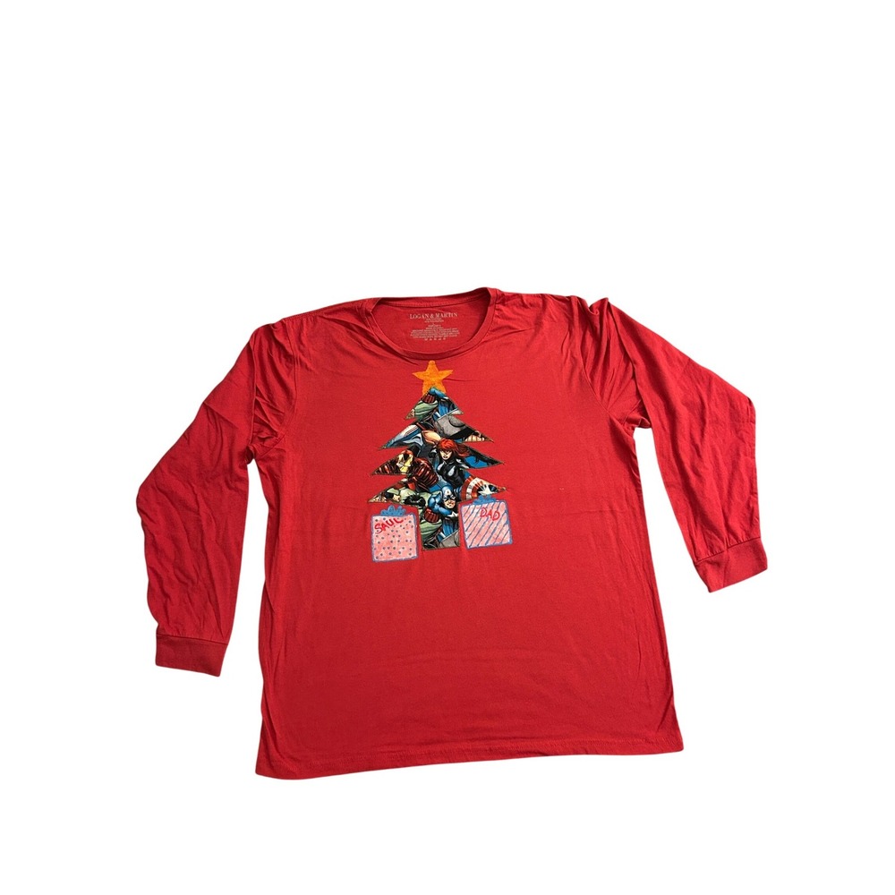 Logan & Martin Marvel Avengers Christmas Tree Shirt Mens L Red Excellent Graphic